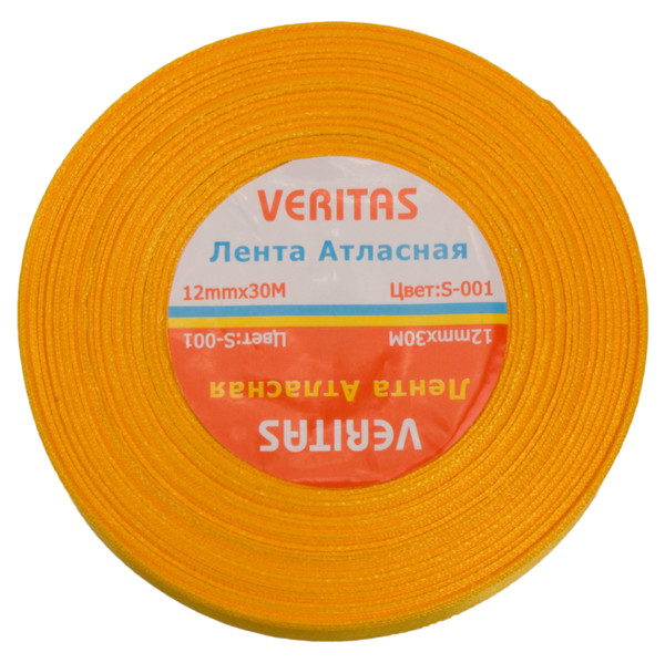 Лента атласная Veritas шир 12мм цв S-001 желтый (уп 30м)1